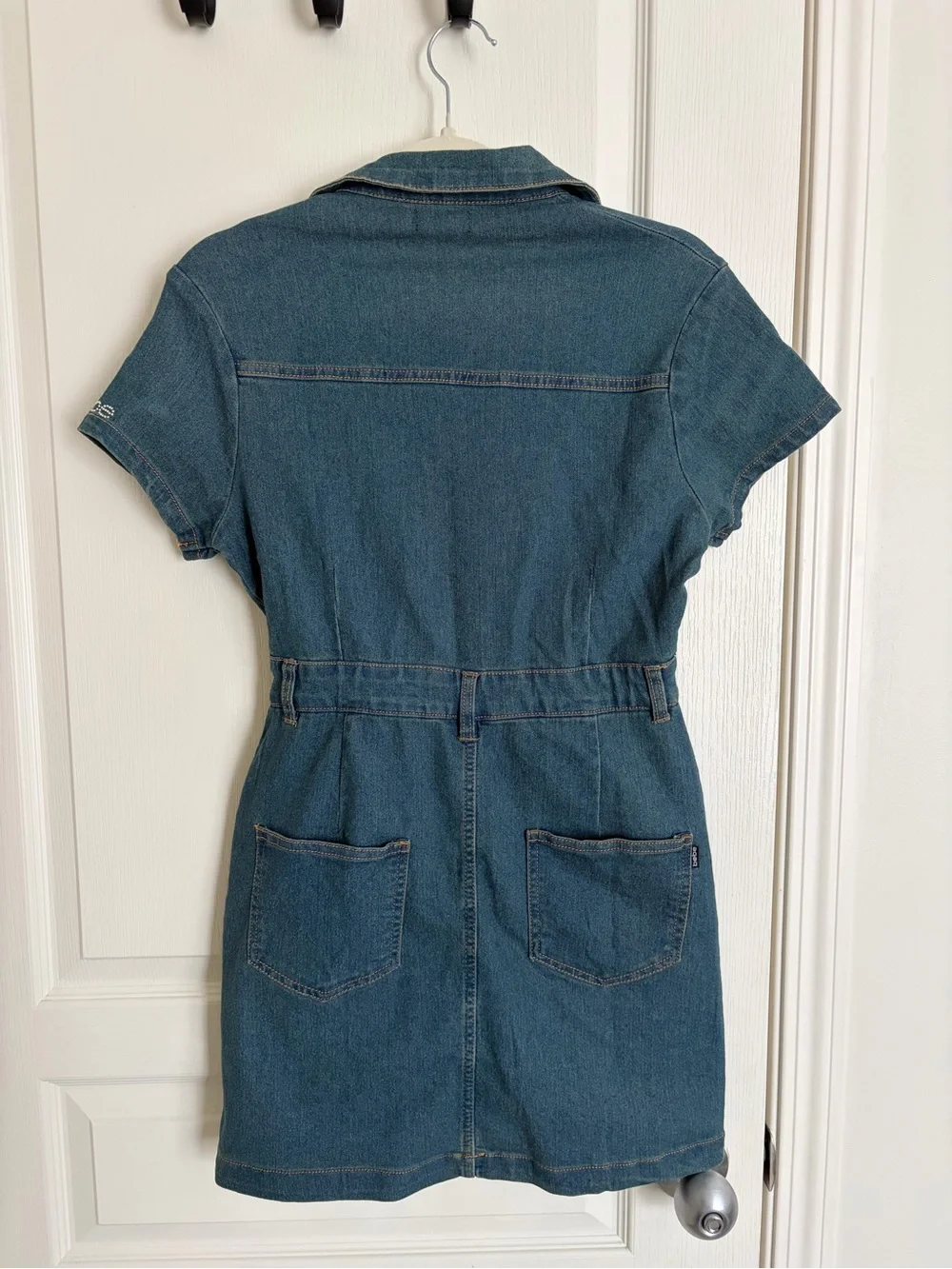 Bebe Denim Shirt Dress | Button Front | Stretch Denim | Size Small - Picture 2 of 4